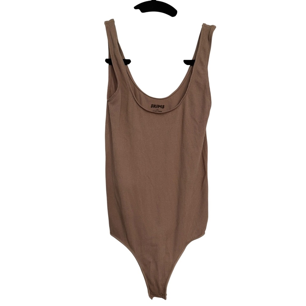 Skims Essential Scoop Neck Bodysuit Brown Ribbed Thong L/XL